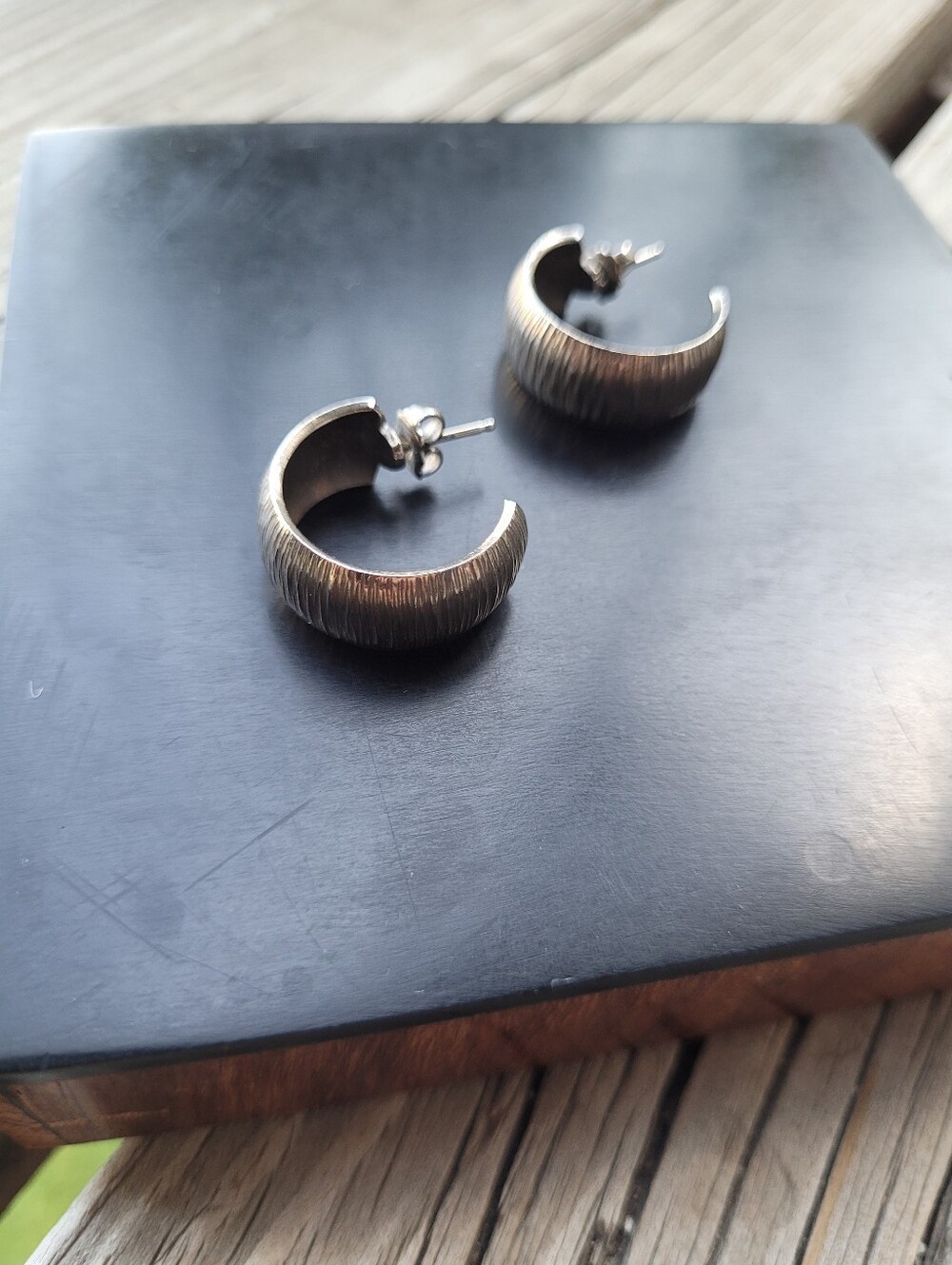 1928 Silver Toned Brushed Finish Hoop Earrings